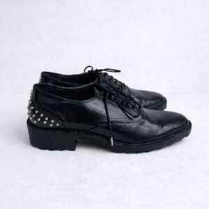 Zara Black Studded Platform Loafers Size 41-Chunky Grunge Oxford Style